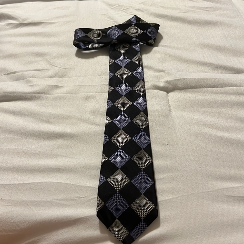 XMI Platinum black w/ purple and pale gold 100% silk tie